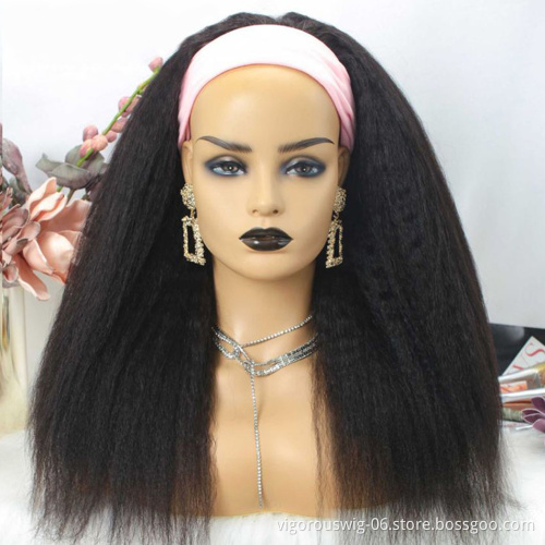 Yaki Wholesale Headband Wig Human Hair For Black Women Human Hair Headband Wig Headband Kinky Ponytail Human Hair Wig